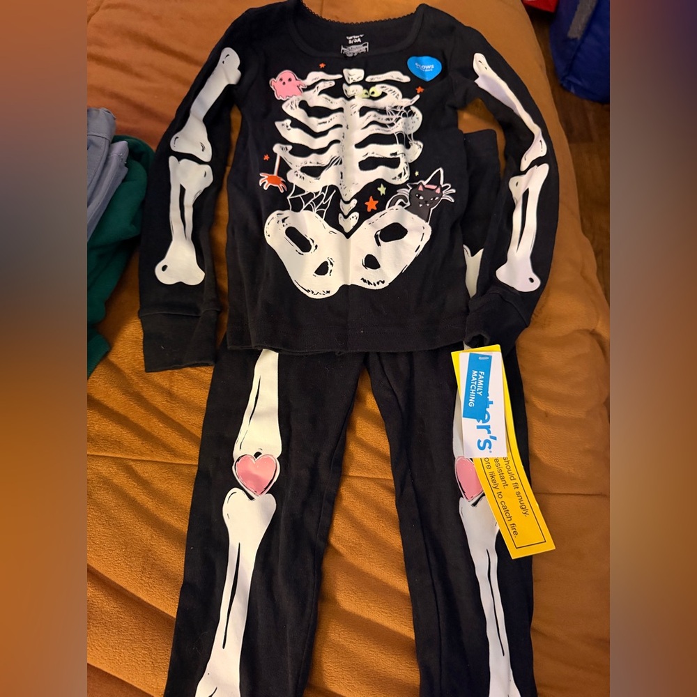 Carter's Black Skeleton Pajama Set with Pink Heart Accents
